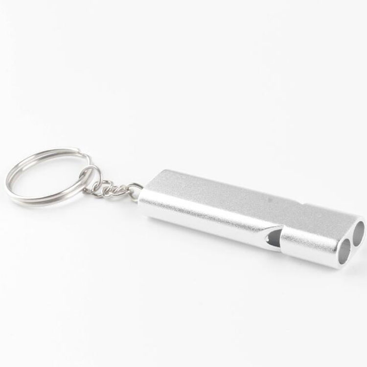 SQURE Form Aluminium Alloy Dual Tube Whistle Keychains Portable Outdoor Camping Survival Tool Car Key Holder Decoration