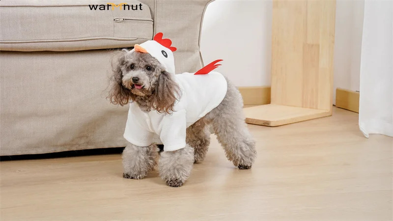 Vestuário para cães WarmHut Engraçado Cão Frango Traje Pet Halloween Natal Cosplay Manto Pequeno Pet Cat Costume Fleece Hoodie Roupas Quentes Roupas 231110