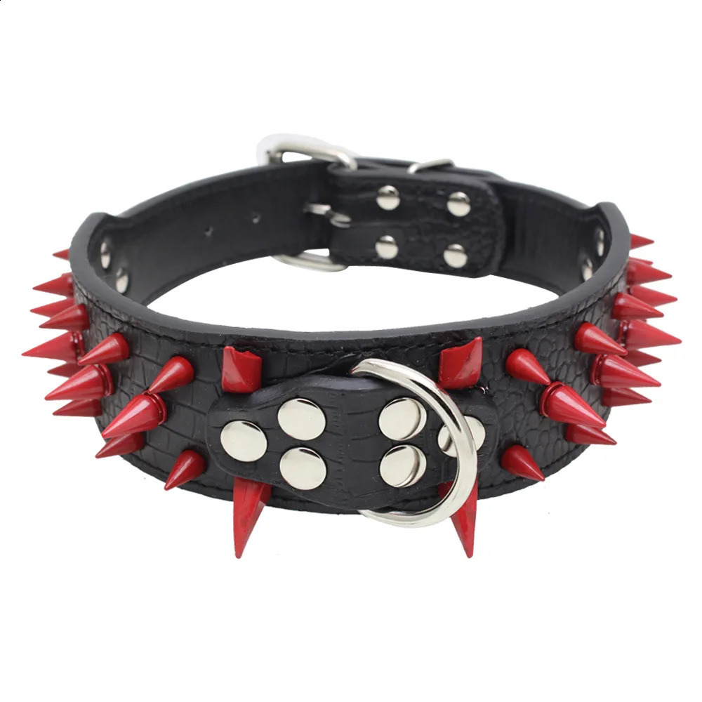 Colliers pour chiens Laisses Collier de chien dominateur de 2 pouces de large, en cuir clouté pointu, laisse Anti-morsure Punk adaptée aux chiens de taille moyenne et grande, accessoires Pitbull 231110