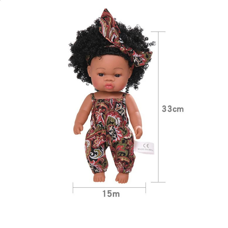 Dolls 35cm American Reborn Baby Doll Black Soft Vinyl Lifelike born Girl Gift Toy 14inch for Girls 231109