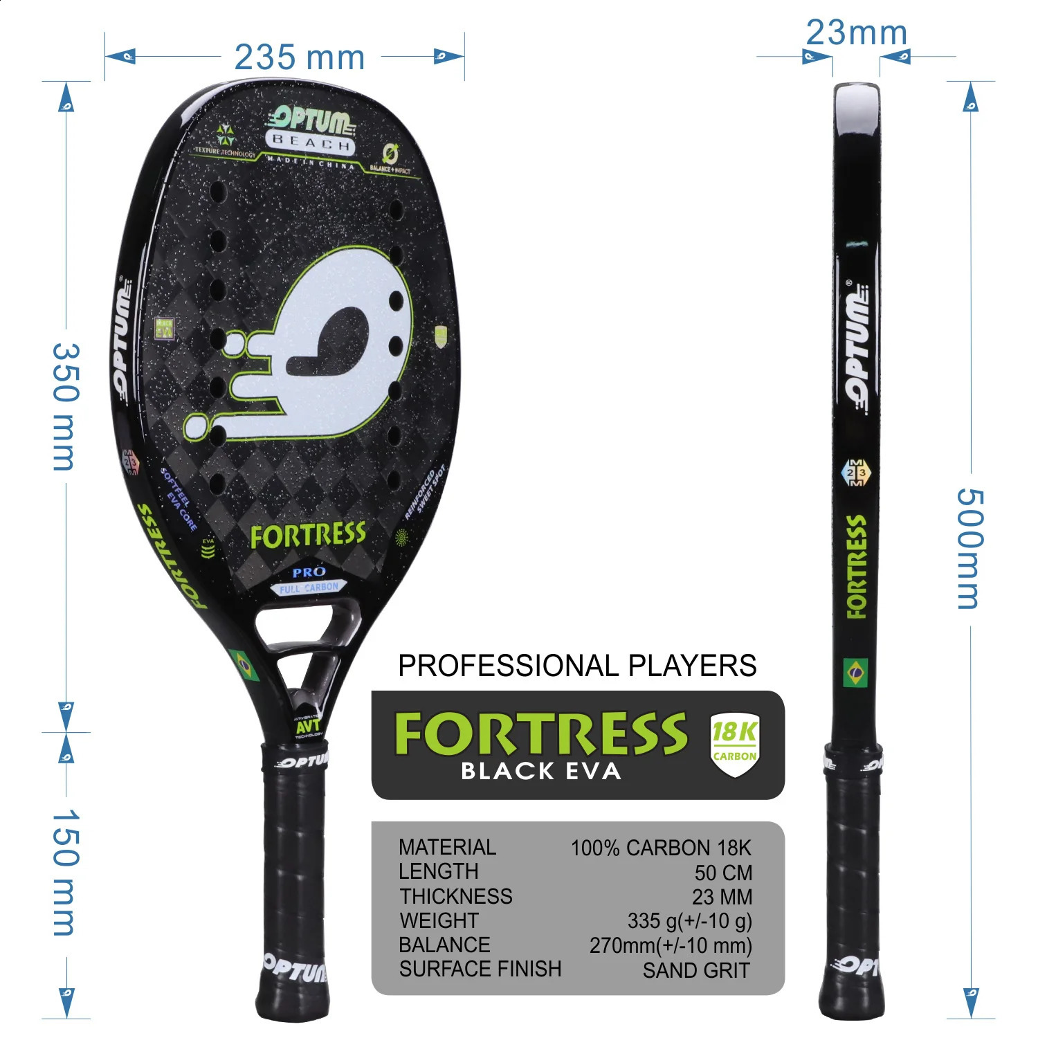 Tennis Rackets OPTUM FORTRESS 18K Carbon Fiber Rough Surface 14 Holes Beach Tennis Racket With Cover Bag 231109