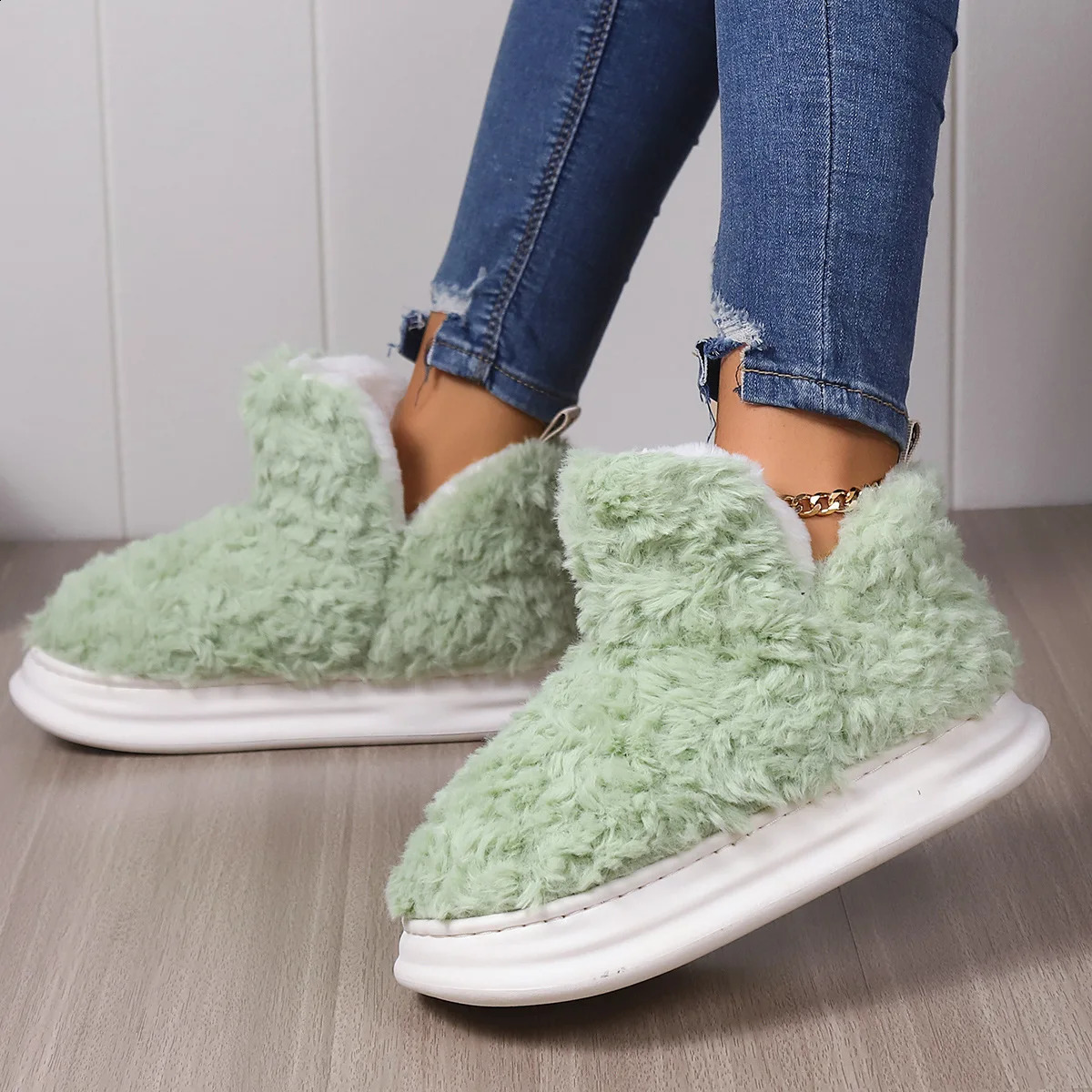 Slippers Women Warm Fur Slippers Couples Winter Platform Shoes Soft Plush Thick Sole Girls Boys Indoor Street Snow Boots Fluffy Footwear 231109