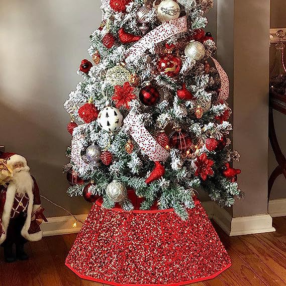 Décoration d'arbre de noël à paillettes, ornements de Base d'arbre de noël, hexagone et dodécagone, circonférence de l'arbre