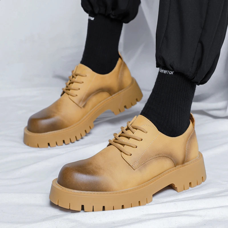 Kleding Schoenen 2023 Mannen Korea Lederen Platform Oxfords Slip Op Dikke Tottom Mannelijke Derby Casual Loafers Heren Vierkante Neus formele 231110