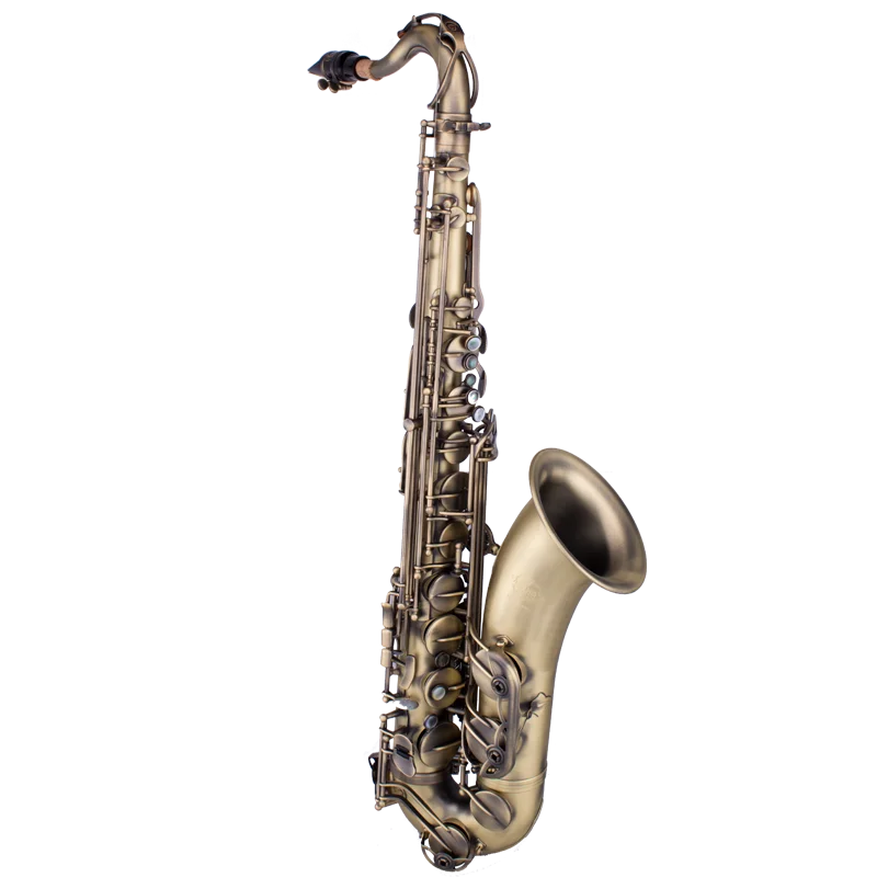 Frete grátis saxofone tenor bb tune instrumentos musicais de latão superfície de cobre antigo sax plano com acessórios de boquilha