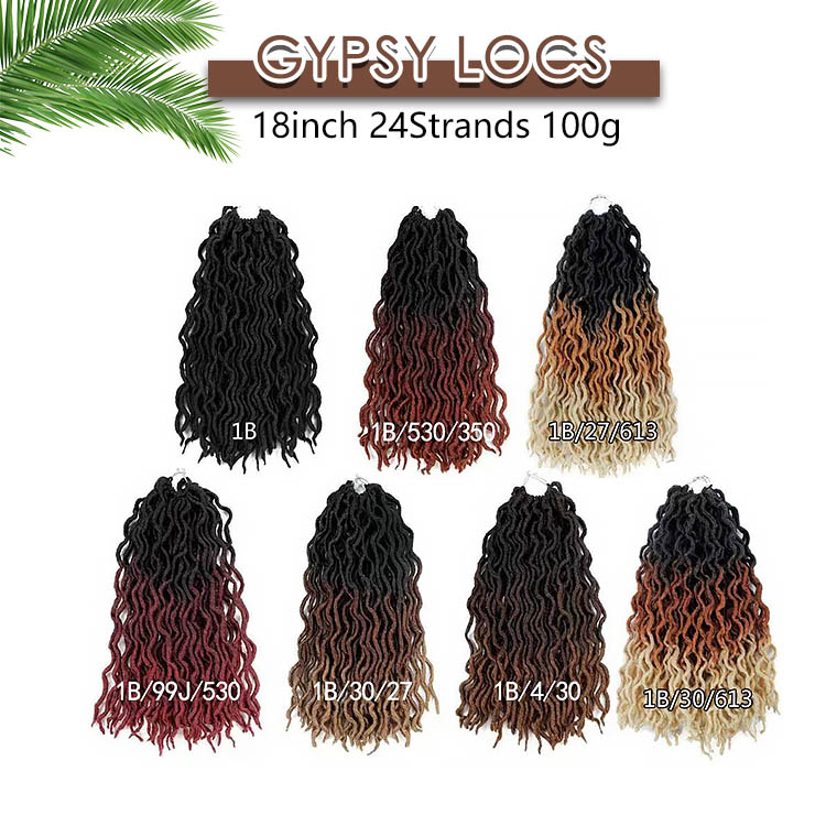 18 pouces Crochet Tresses Synthétique Bohème Gypsy Locs Extensions de Cheveux Ondulés Bouclés Ombre Faux Locs