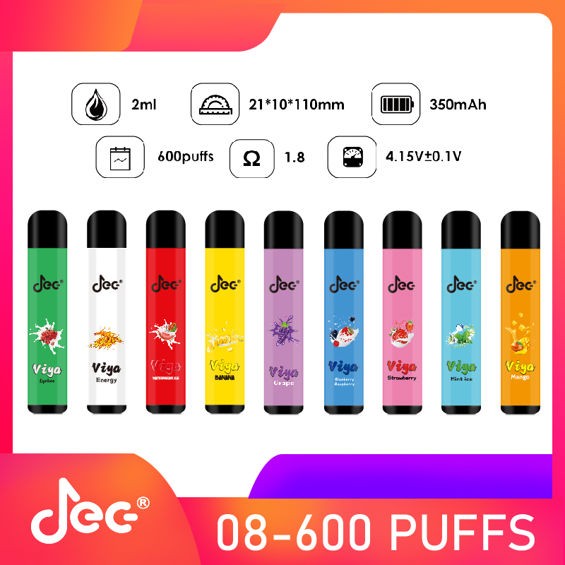 Neue Original-Einweg-E-Zigarette jec Einweg mit 2 ml 600 Puffs 9 Fruchtaromen im heiß verkauften Original 600 Einweg-Vape-POD-Ausrüstung Puff 800 Vapes 500