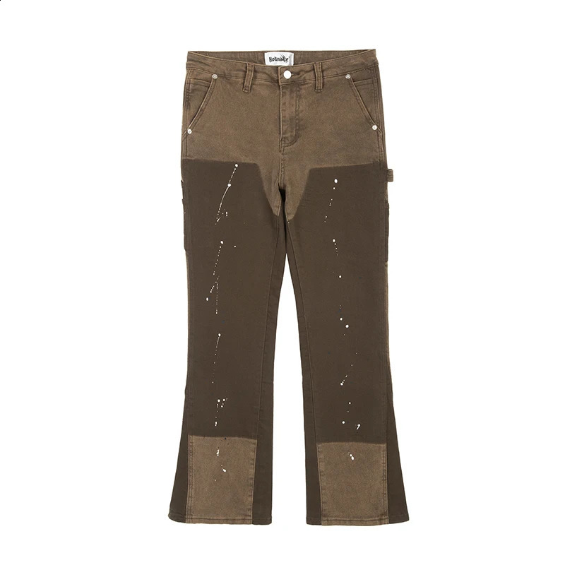 Męskie dżinsy z atramentem pomalowane Malowane mikro elastyczne dżinsowe spodnie dżinsowe spodnie męskie workowate workowate dżinsy Y2K Owwrotne spustę spustowe 231109