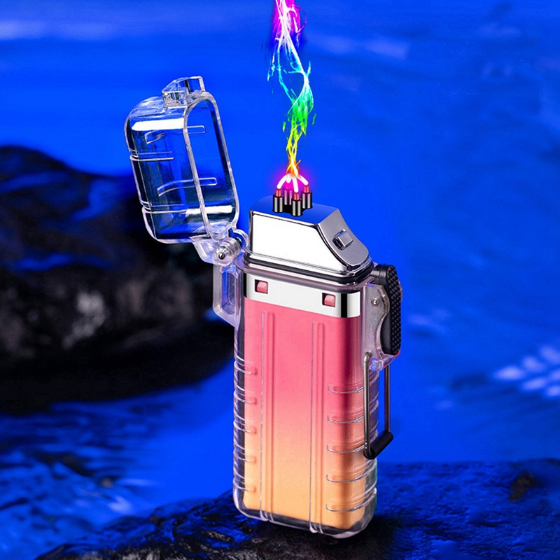 Ultimo accendino colorato trasparente a doppio arco USB impermeabile ricarica ciclica pendente portatile corda portasigarette tabacco da fumo