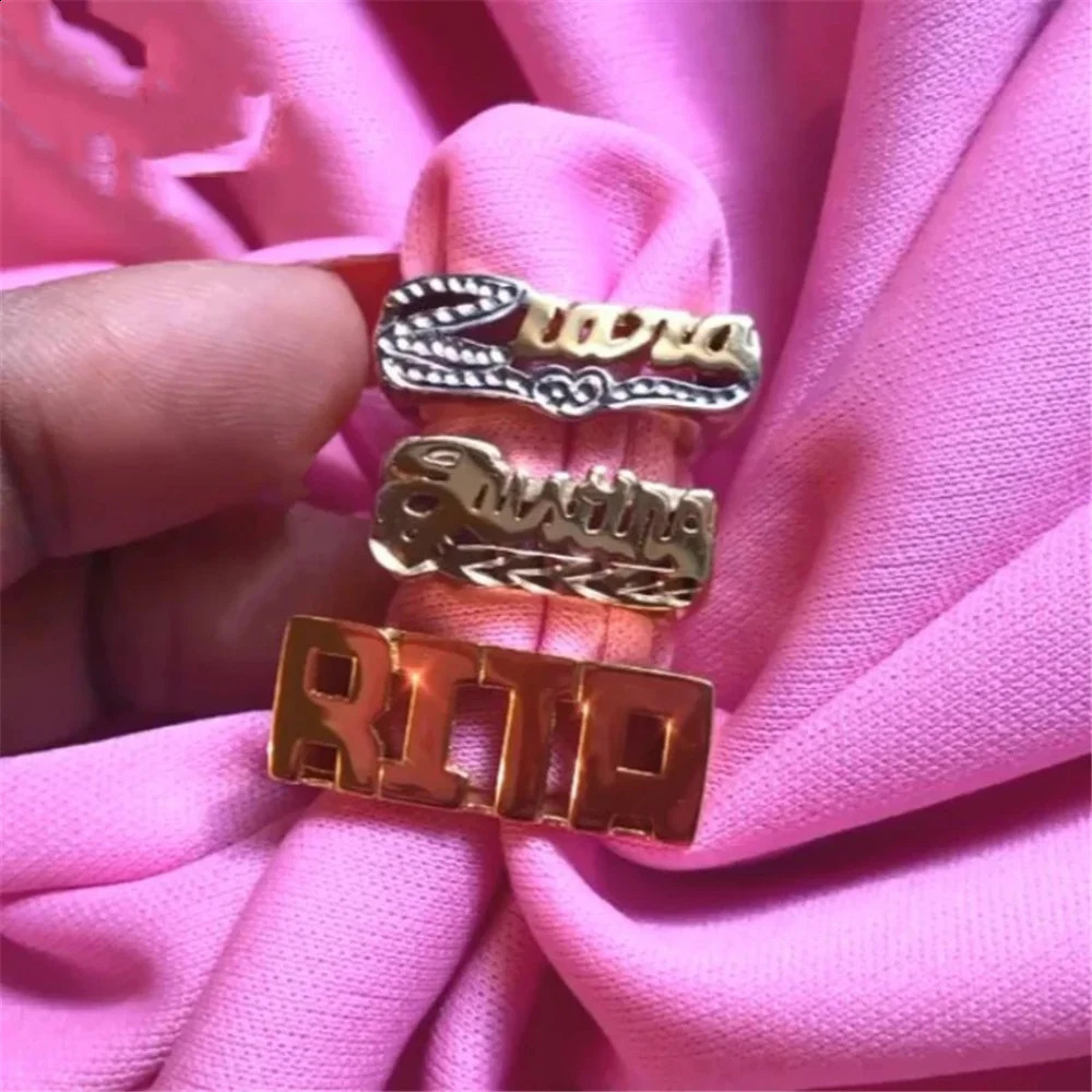 خواتم الزفاف مخصصة طبقات مزدوجة اللوحات حلقة الهيب هوب نساء اثنين من اللون خاتم المجوهرات الرجعية للهدية إسقاط 231102