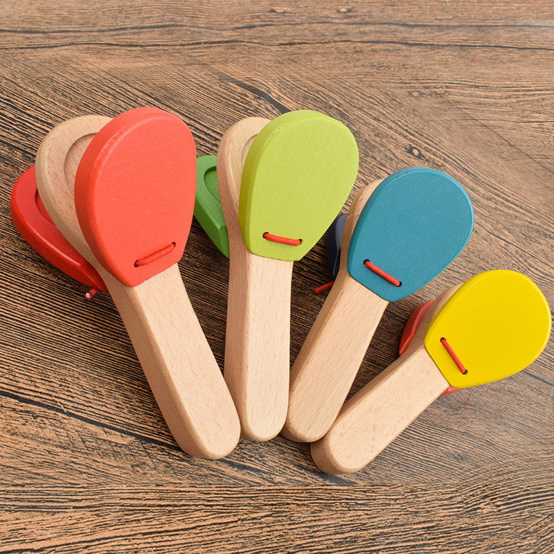 Baby Montessori Wooden Orff Percussion Instrument Baby Handle Castanets Clappers Hand Clappers Brain Game Educational Toys