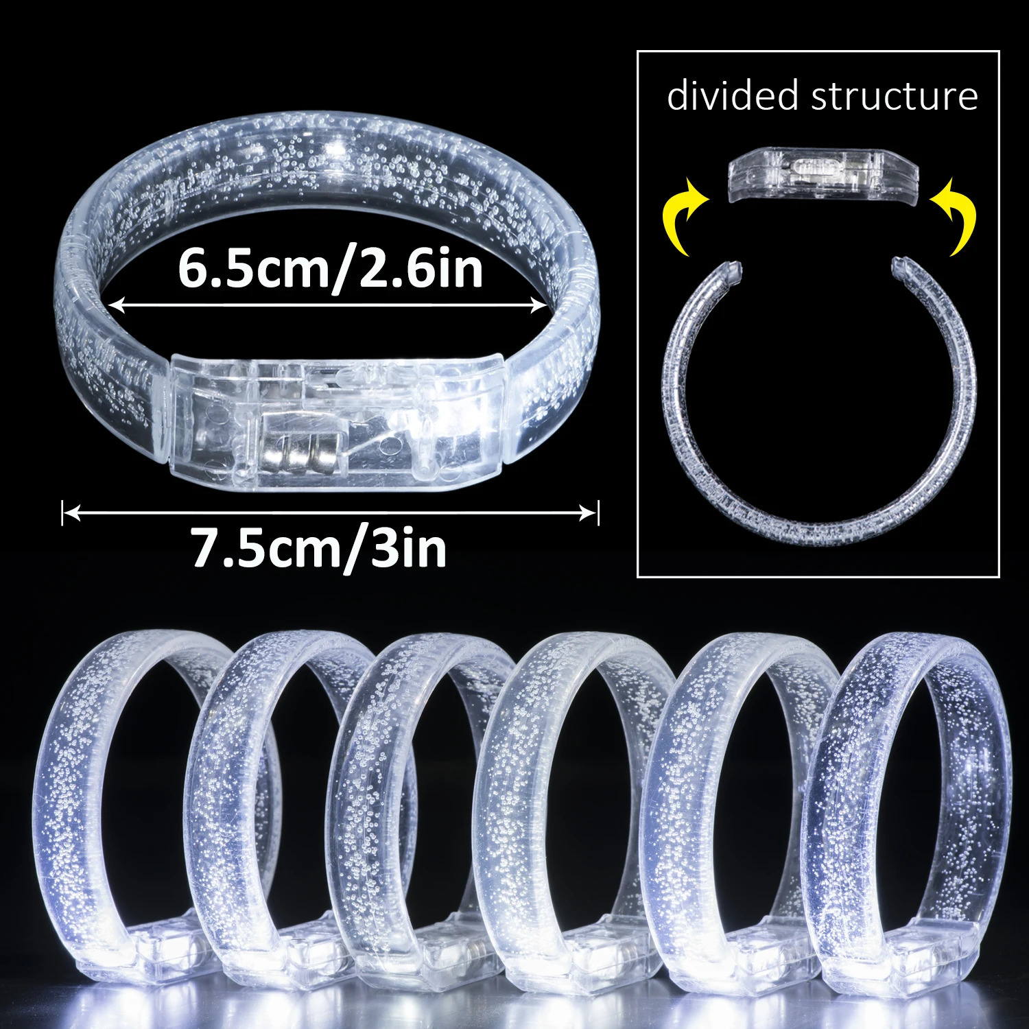 LED Rave Toy White Mix Set Led Light Up Glasskor Glödarmband och blinkande ojämna ringar Bröllopsfest Favors Toys Supplies 231109