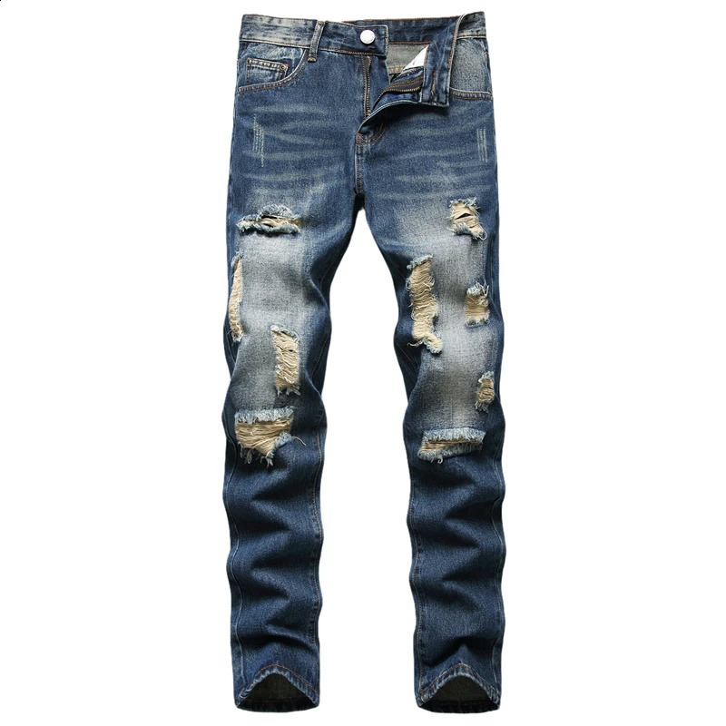 Jeans da uomo 2022 Autunno New Vintage Hole Jeans Pantaloni da uomo in cotone denim pantaloni da uomo Plus Size Jeans di alta qualità Spedizione diretta 231109