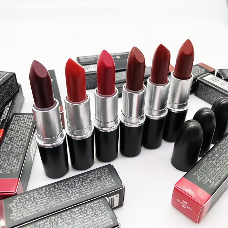 Üst Retro Mat Ruj Alüminyum Tüp 29 Renk Frost Seksi Rujlar Rouge Levres 3g Ruby Woo Rus Kırmızı Dudaklar Kozmetik