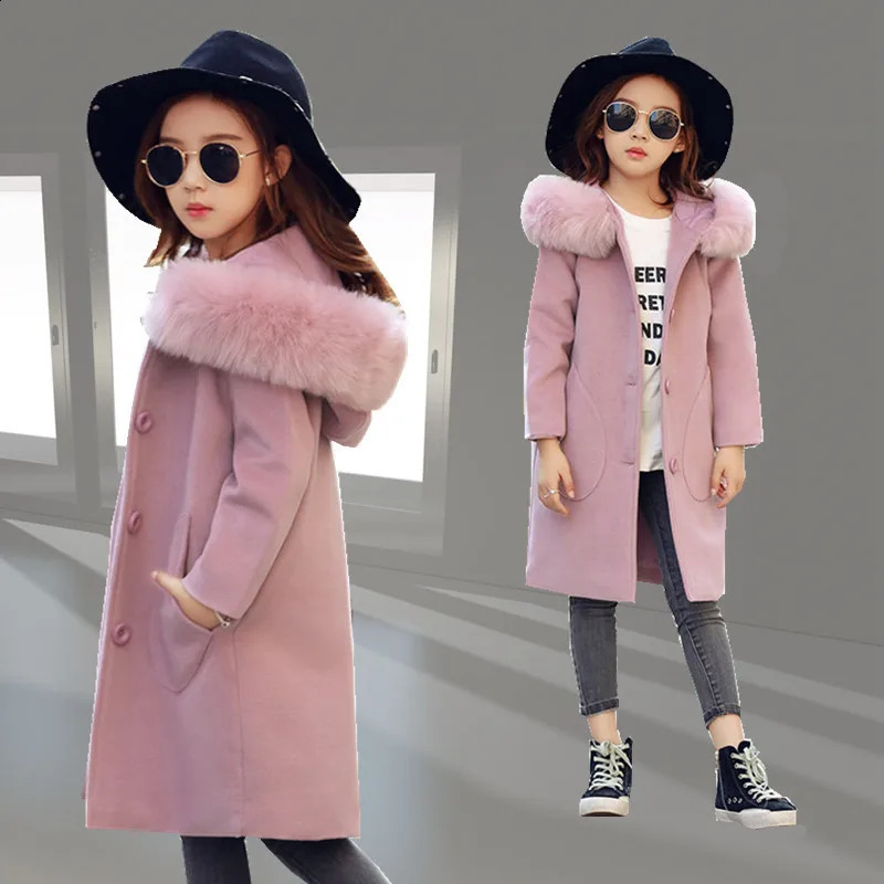 Jackets Children Kids Girl Overcoat Windproof Wool Winter fashion Coat for Teens Girls Jacket Thick Long Outerwear 10 13 14 years 231109