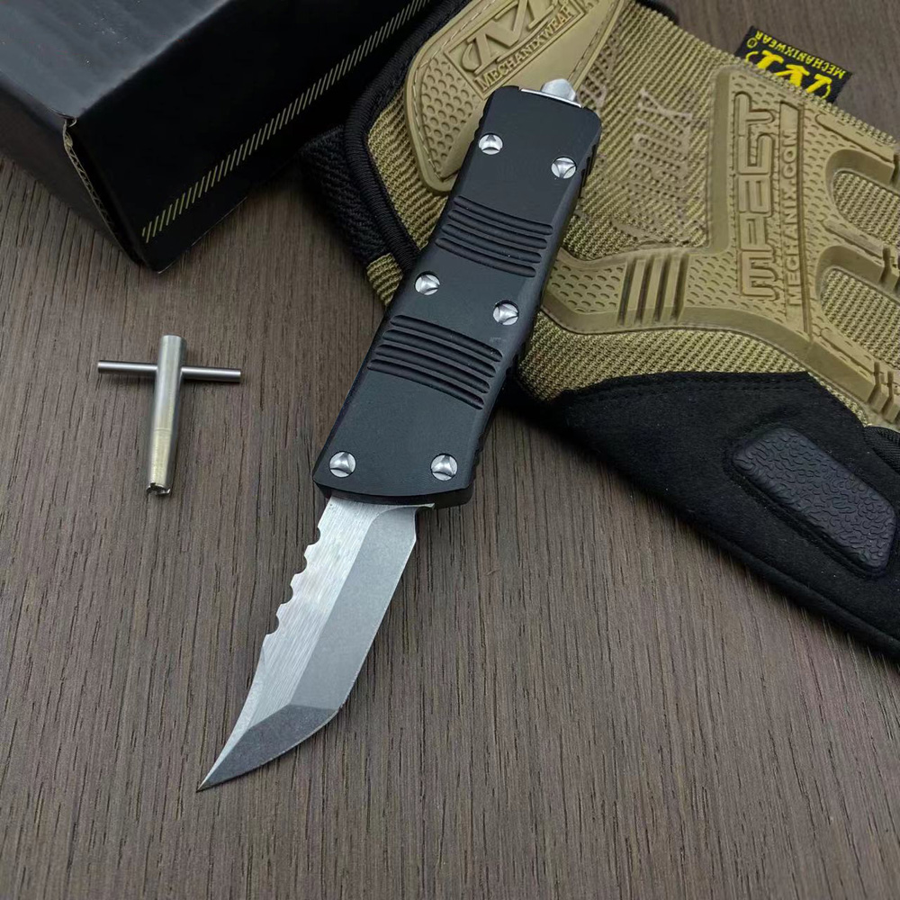 특별 제공 소형 MT Auto Tactical Knife D2 Stone Wash Hellblade CNC 6061-T6 핸들 EDC 선물 나이프 나일론 가방