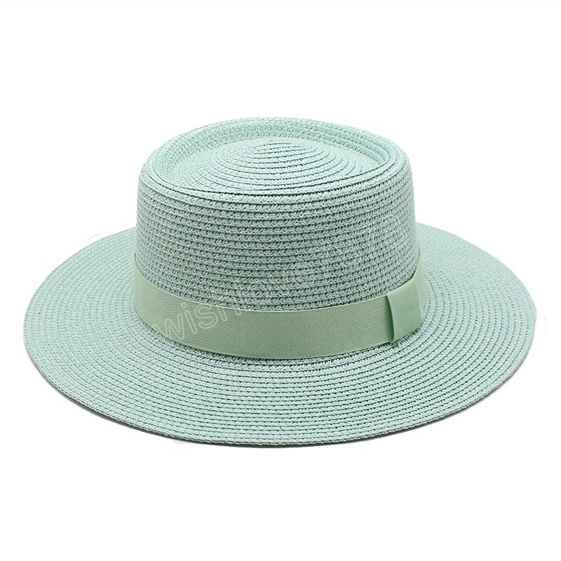 Sommarkvinnor Straw Hat Wide Brim Fedora Sun Beach Hat Flat Top Flat Brim Top Hat Outdoor For Femme