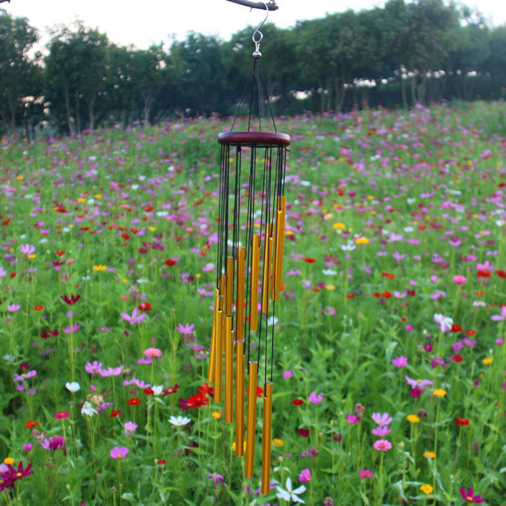 12 Röhren Windspiele Gold/Silber Musical Windchime Anhänger Aluminiumrohr Metallrohr Windspiele Glocken Dekoration für Hausgarten