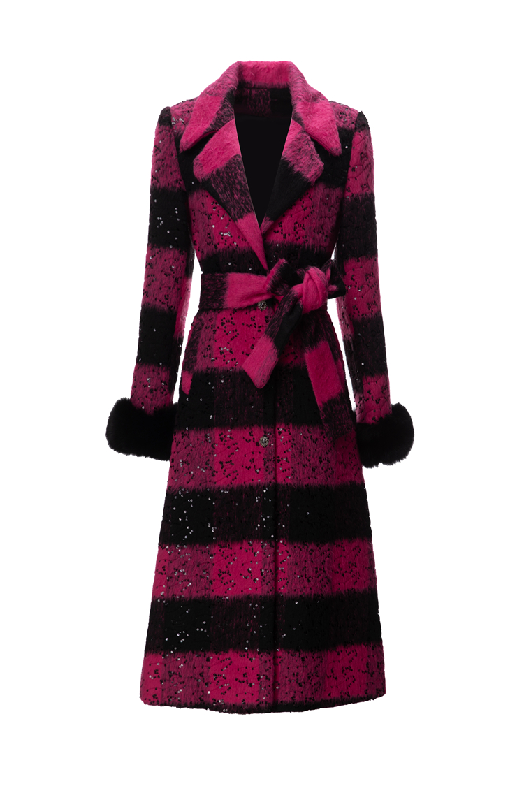 여자 코트 노두 칼라 분리 가능한 모피 긴 슬리브 격자 무늬 인쇄 단일 가슴 패션 겉옷 코트