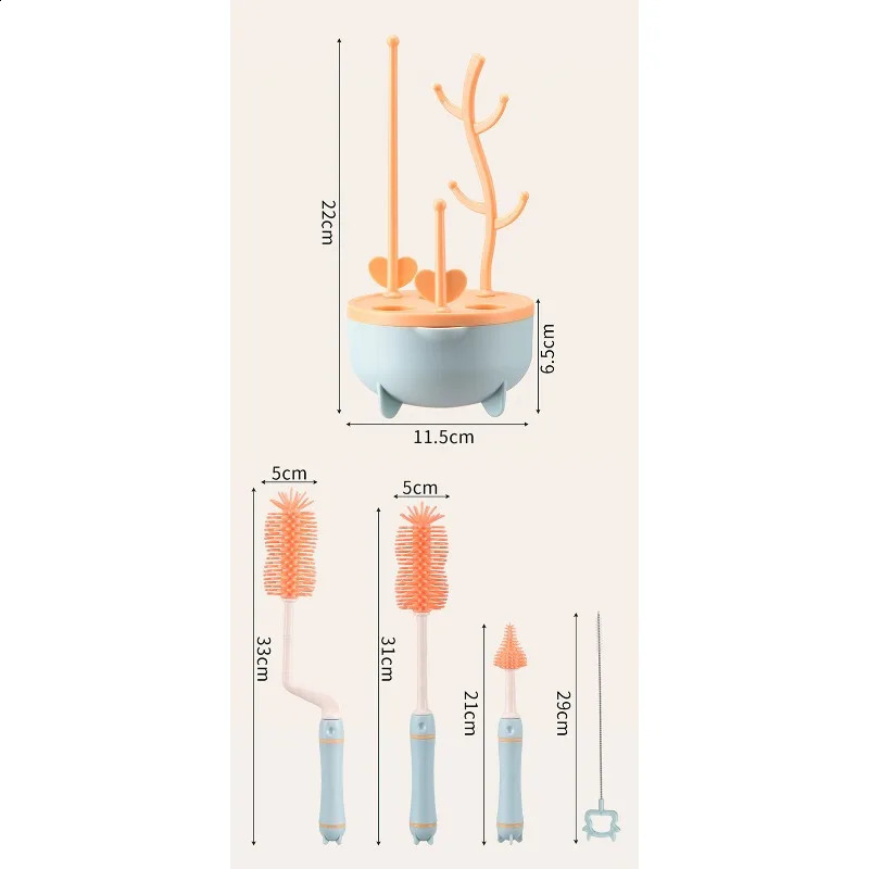 Altro Set di pulizia biberon portatile 6 in 1 l'alimentazione del bambino con stendibiancheria 2 spazzole in silicone Spazzola cannuccia Scatola riporre i capezzoli 231109