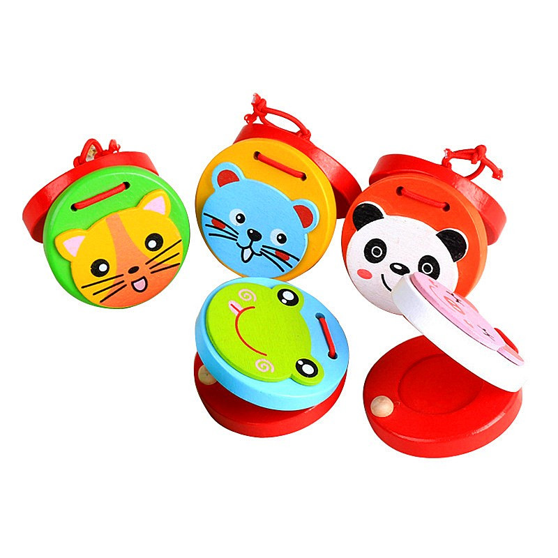 Kindercartoon houten rammelaarvat clap castanets board voor baby muziekinstrument kleuterschool vroege educatieve speelgoed