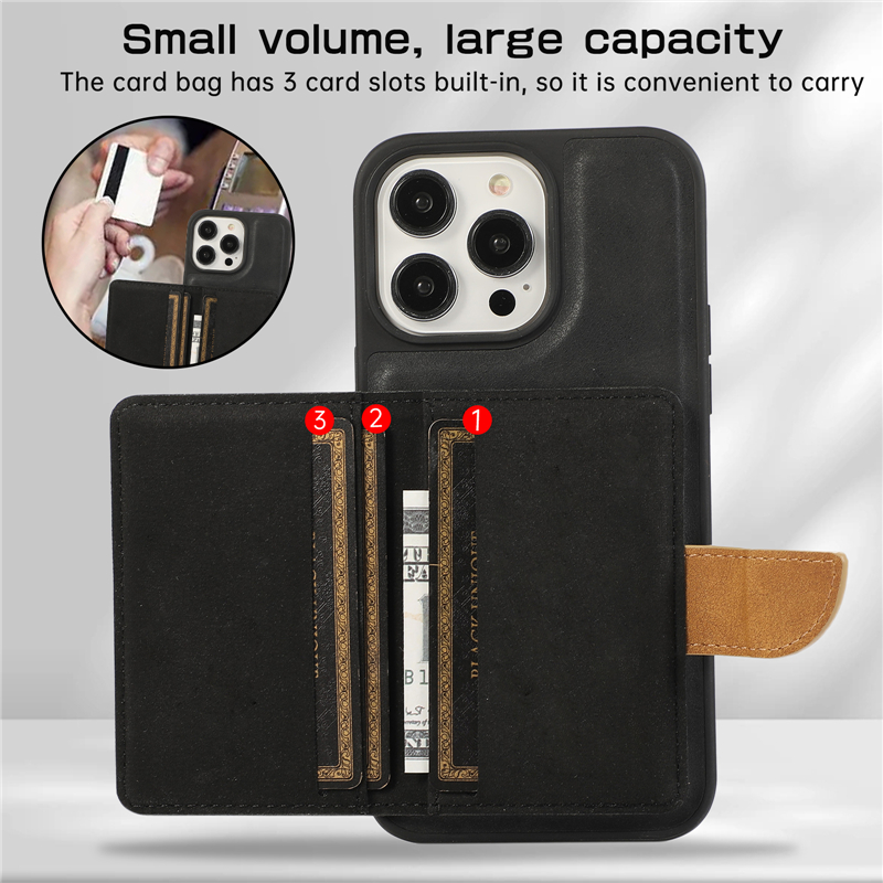 Luxury 2 in 1 Removable Magnetic Leather Vogue Phone Case for iPhone 15 Plus 14 13 12 Pro Max Durable Business Detachable Multiple Card Slots Wallet Bracket Back Cover