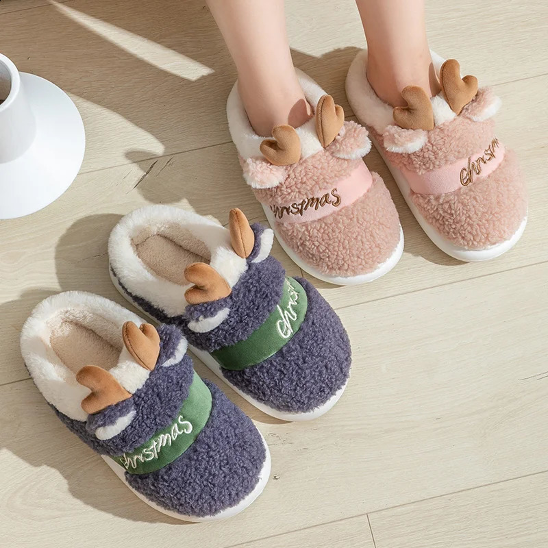 Slippers Christmas Home Slippers Soft Thick Sole Women Men Indoor Bedroom Warm Slipper Plush Floor Lovers Winter Fur Platform Slides Gift 231109