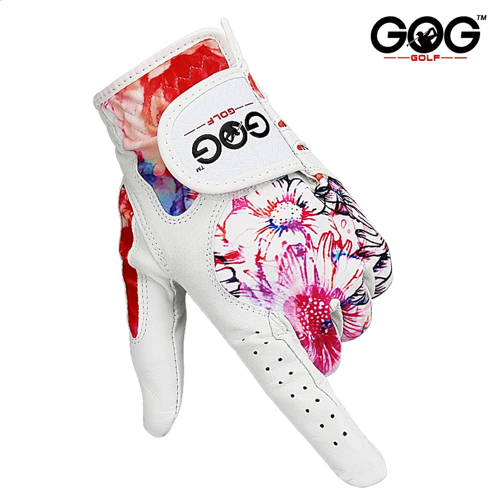 Gants de sport Belles fleurs colorées Golf pour femmes dame filles en cuir véritable peau de mouton Sporting mode Gant gauche droite e 231109