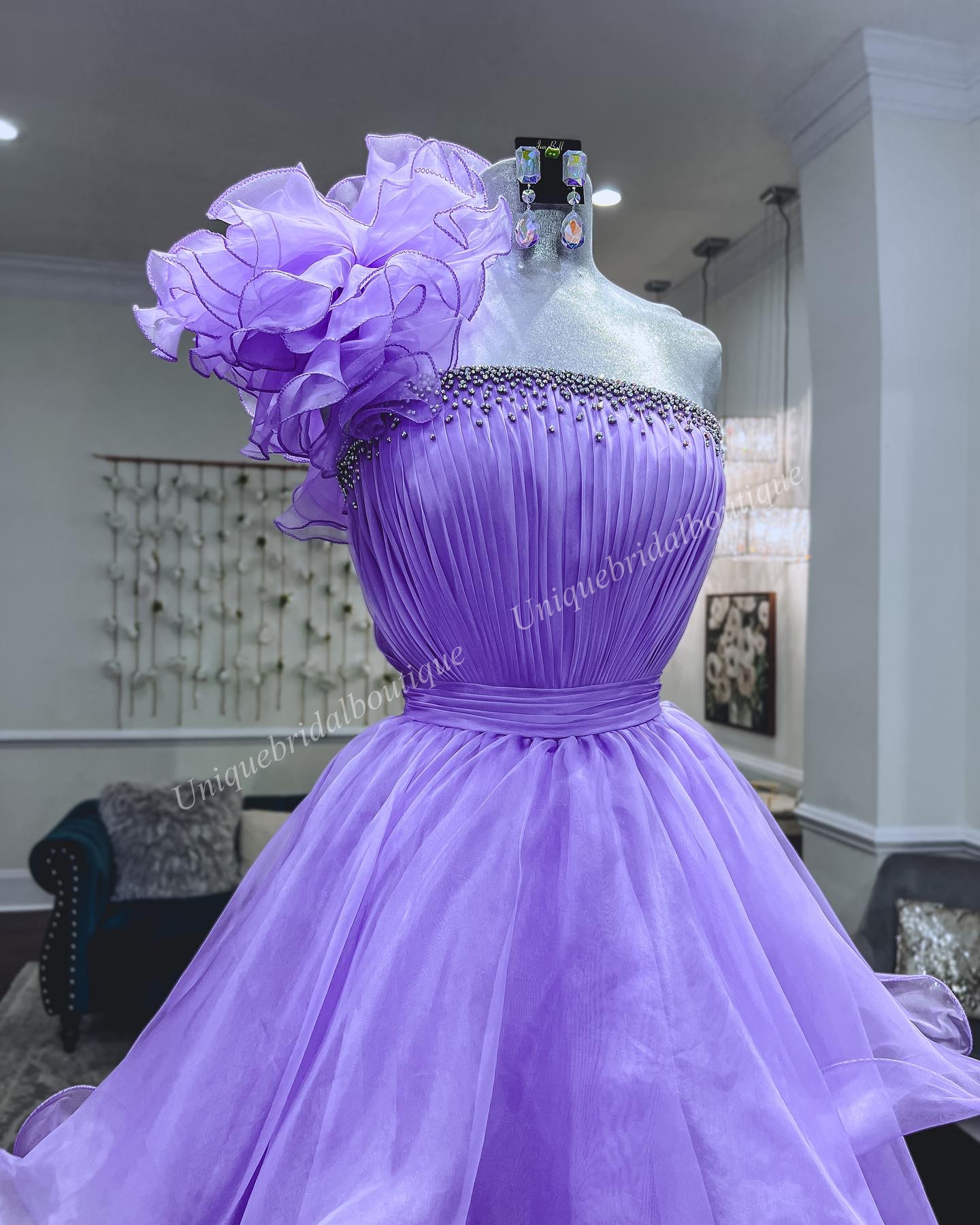 Lilac Prom Dress 2k24 Ruffles One-Shoulder Layer Organza Long Lady Preteen Pageant Gown Formal Evening Cocktail Party Wedding Guest Red Capet Runway Gala Black-Tie