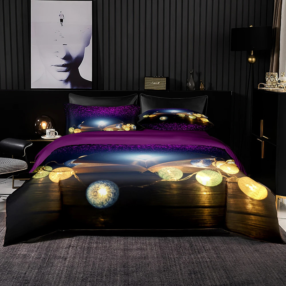 Bedding sets Purple Imitation Satin Duvet Cover Queen Size 220x240 Quilt Cover with Pillowcase/Sheet High Quality Bedding Set Super King Size 231110