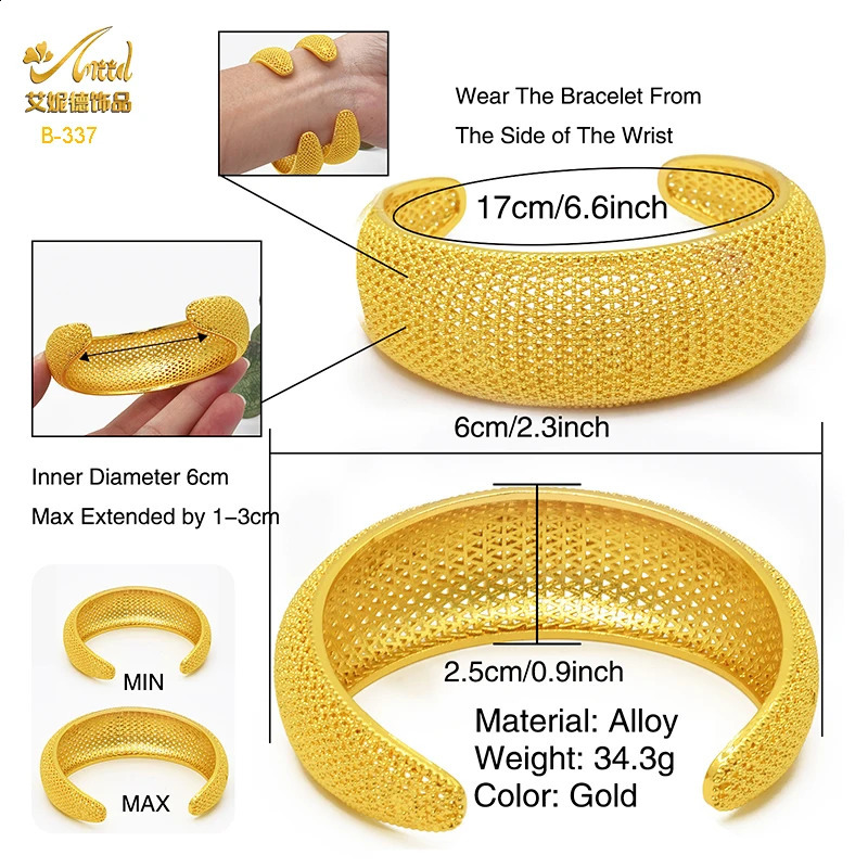 Bangle ANIID Dubai 24k Golden Cuff Bangles para Mulheres Africano Luxo Charme Pulseira Bangles Nigeriano Casamento Banhado Jóias Presentes 231109