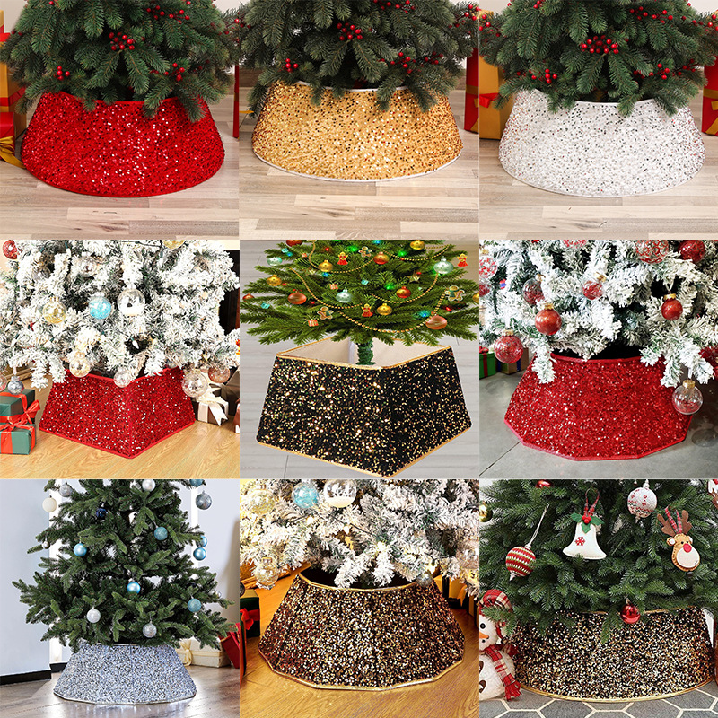Weihnachtsbaumschmuck, Pailletten, Weihnachtsbaumsockel, Ornamente, runder und viereckiger Baumumfang