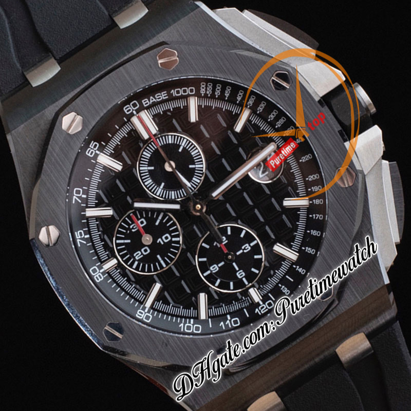 APF 44mm 26402 A3126 Automatic Chronograph Mens مشاهدة جميع السيراميك سوداء العصي المطاطية المطاط