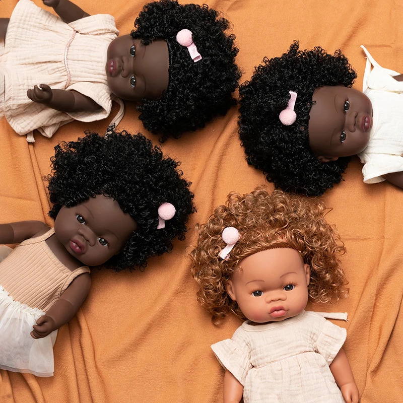 Dolls 35cm American Reborn Baby Doll Black Soft Vinyl Lifelike born Girl Gift Toy 14inch for Girls 231109