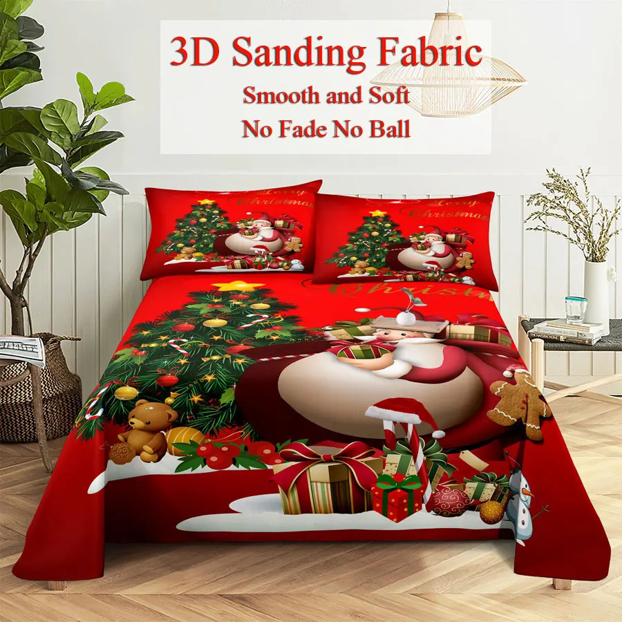 Conjuntos de cama Conjunto de lençóis de Natal Queen 240x220cm Lençóis com travesseiros Caso Capa de cama vermelha King Size Soft para camas duplas individuais finas 231109