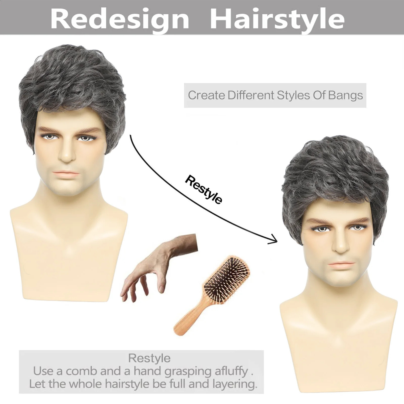 Cosplay perucas bchr perucas masculinas curtas peruca cinza em camadas traje de cabelo natural halloween resistente ao calor perucas sintéticas para homem masculino 231109