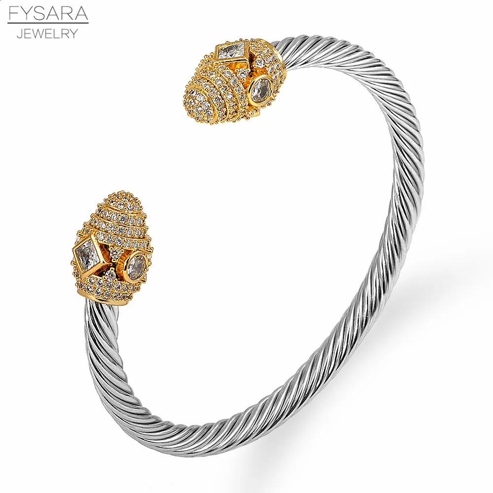 Charm Bracelets FYSARA Luxury Stackable Wire Rope Bangle Cuff For Women Wedding Full Cubic Zircon Crystal CZ Dubai Silver Color Party Bracelet 231109