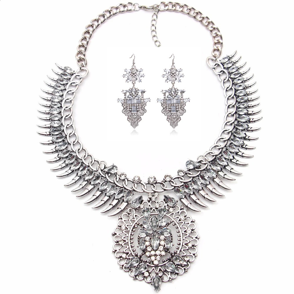 Ensembles de bijoux de mariage Ztech Vintage collier ensemble avec boucle d'oreille cristal exagéré grande marque de luxe charme déclaration collier pendentif ensemble de bijoux 231109