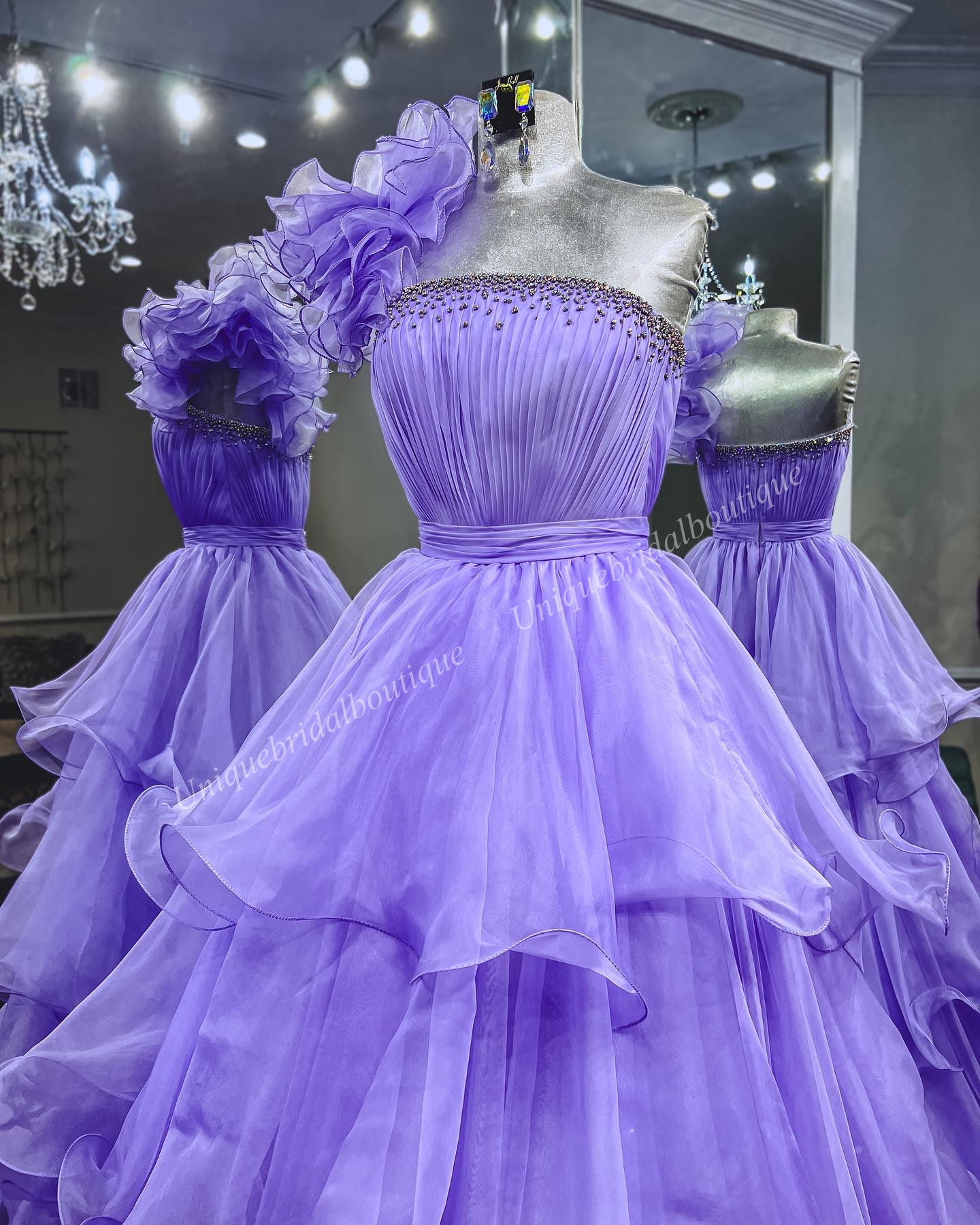 Lilac Prom Dress 2k24 Ruffles One-Shoulder Layer Organza Long Lady Preteen Pageant Gown Formal Evening Cocktail Party Wedding Guest Red Capet Runway Gala Black-Tie