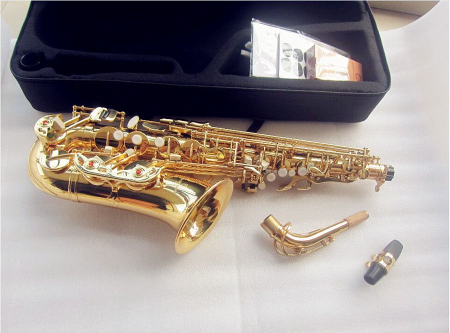 Professionelles Altsaxophon A-992 Eb-Saxophon Musikinstrumente Messingkörper Goldlackoberfläche mit Koffermundstück