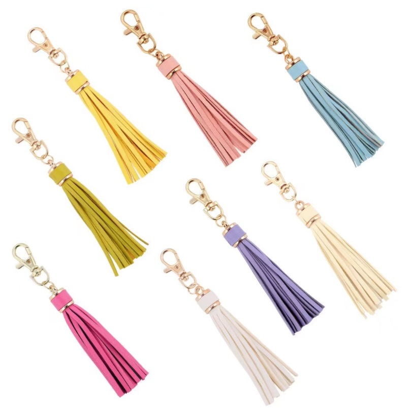 Fashion Keychains PU Leather Tassel DIY Pendant With Lobster Swivel Keychain For Handbag Phone Car Key Jewelry 9131