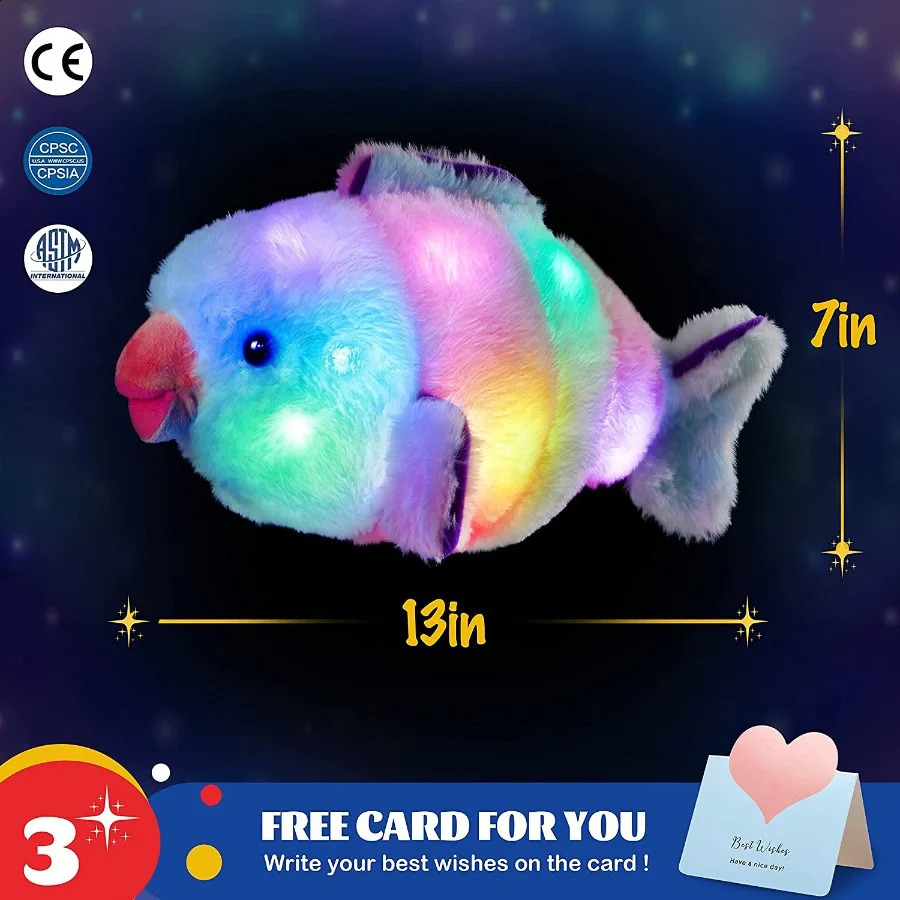 Plush Light - Up Toys 33cm LED Musical Rainbow Fish Fylld ljus som sjunger Plush Toys Animals Fish Doll Lullaby Födelsedagspresenter för barn Lysande 231109