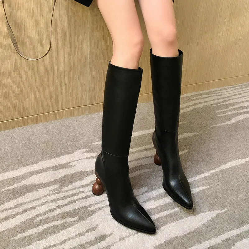 Boots YYDD Genuine Leather Pointed Toe Elegant Black Brown Wood Super High Heels Women's Boots Party Dress Lady Shoes Size33-40 231110