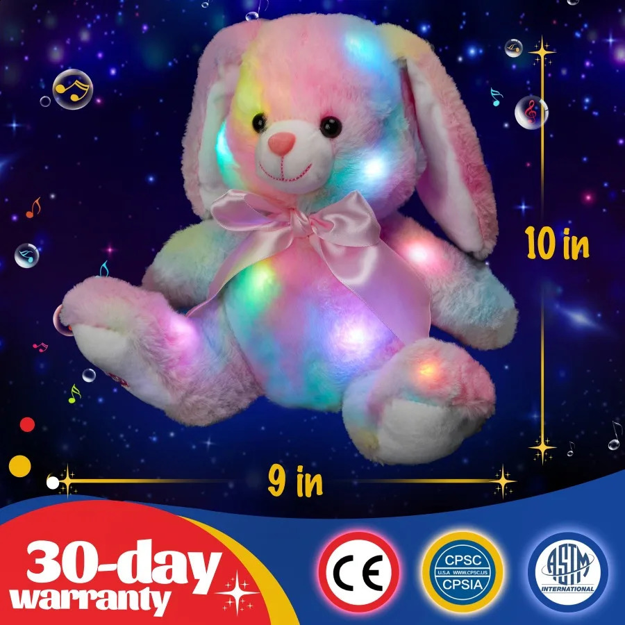 Plüsch-Leuchtspielzeug, leuchtendes Baumwollhasen-Plüschspielzeug, niedliches Kissen, LED-Lichter, Musik, Regenbogen-Kuscheltiere, Osterhase, Geschenk für Kinder und Mädchen, 231109