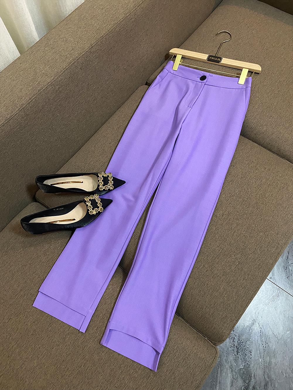 2023 Otoño Púrpura Color sólido Conjuntos de pantalones de dos piezas Manga larga Solapa con muescas Blazers cruzados Top con chaleco Conjunto de pantalones largos Conjuntos de chaqueta de 3 piezas F3N02171539