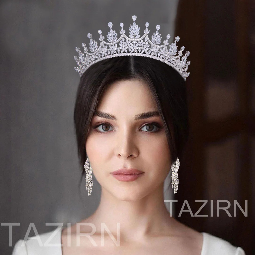 Kafa Bantları Lüks 5A Kübik Zirkonya Düğün Gelin Taçları Prenses Tam CZ Tiaras Kadınlar için Tatlı 16 Doğum Günü Partisi Başlıkları Saç Takı 231102