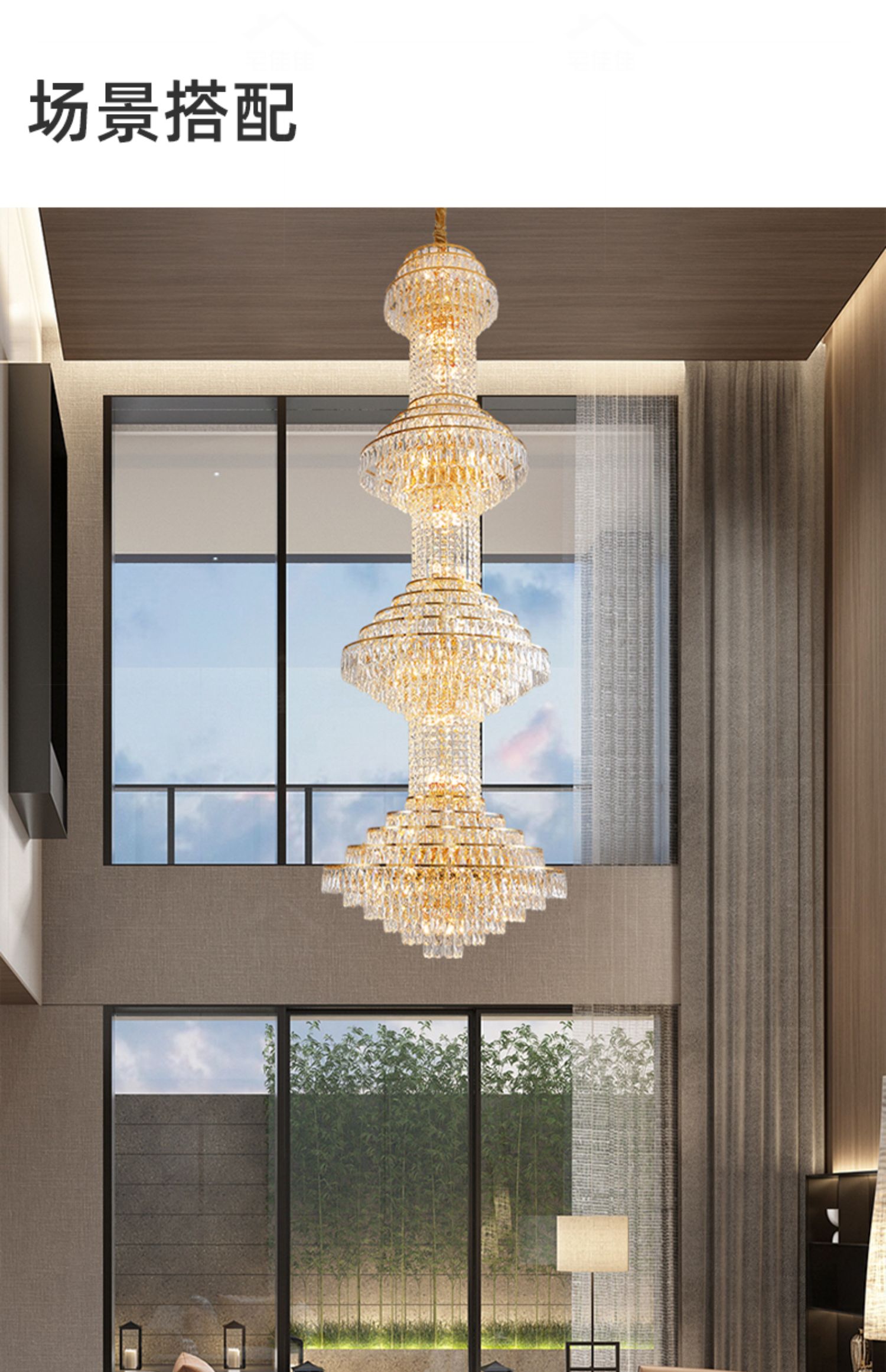 Long Amerian Crystal Chandeliers Lights Fixture LED Moderna trappor Chandelier Lampor Europeiska lyxhotelllobby Foyer Hall Hem inomhusbelysning Dekoration