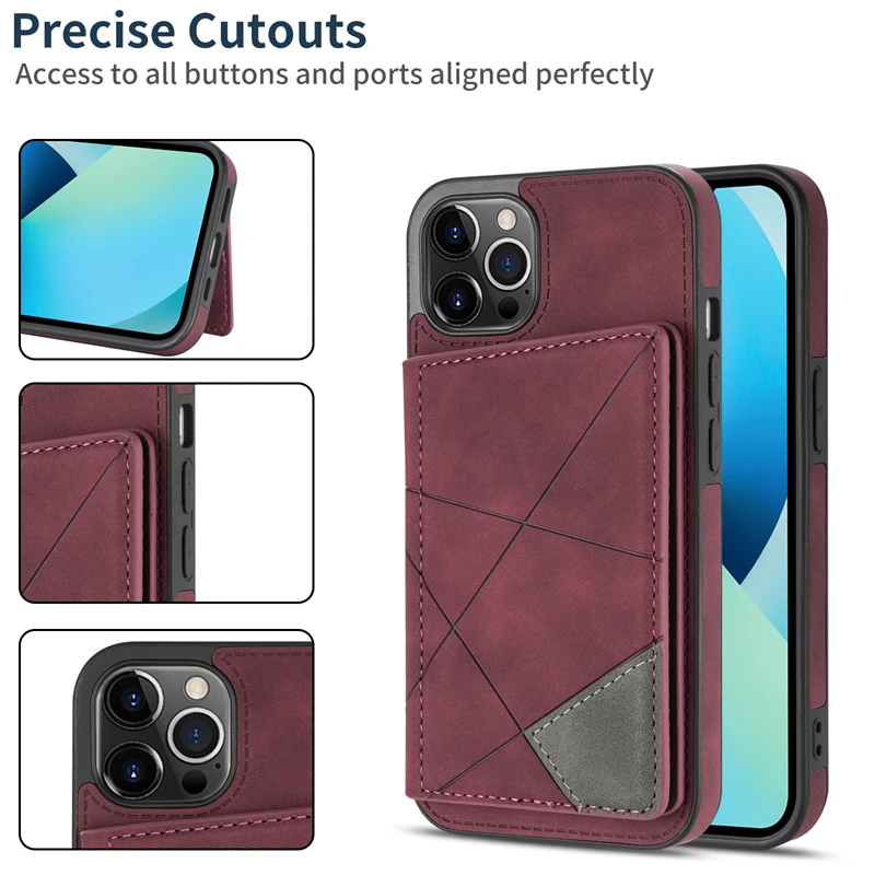 Capa de telefone carteira fina fosca para iPhone 15 14 11 13 12 Pro Max 14Plus 13 12 Mini XS Max XR X 8 7 PU Couro Kickstand Slots para cartões Capa traseira Fecho magnético duplo