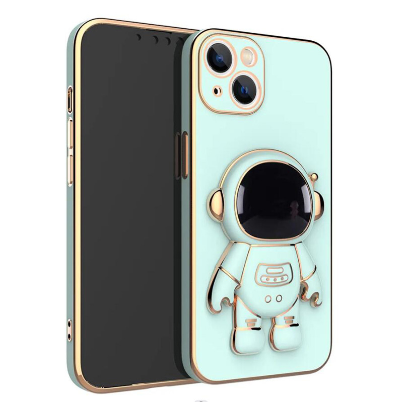 Z kosmosem Astronauta Uchwyt wspornika Soft TPU dla iPhone'a 14 Pro Max 13 12 Mini 11 XS XR 6G 7G Cartoon Cute Chromed Plasting Telefen Cover Skin