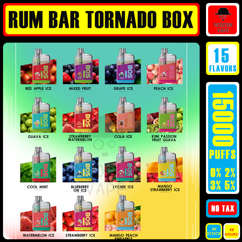 QST RUM BAR Tornado box 15000 soffi penna Vape usa e getta originale 16 sapori E-sigaretta vape Mesh Coil RGB luce lampeggiante mercato europeo in magazzino